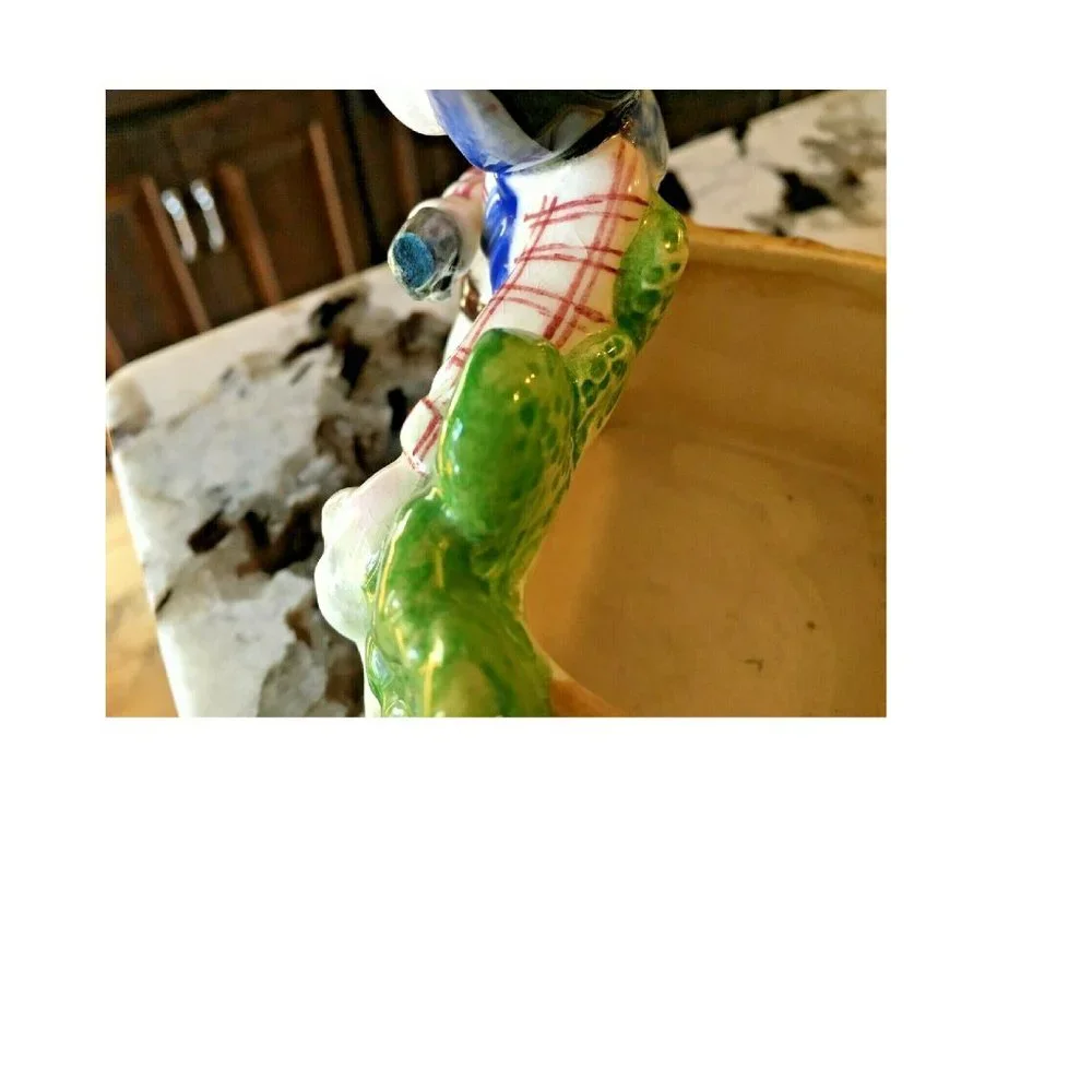 Vintage Western Cowboy Gunslinger Cactus Dog Planter Hand Painted Japan
